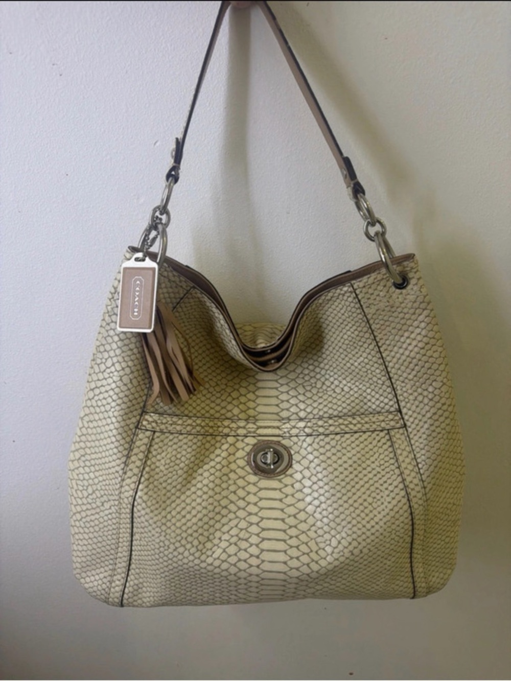 Coach Beige Leather python Hobo Bag